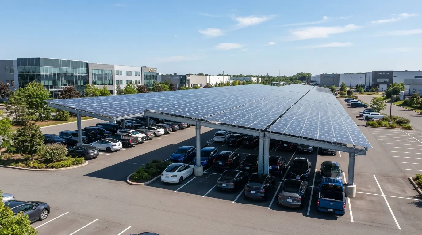 Ombrière photovoltaïque de parking construite par MCK Services